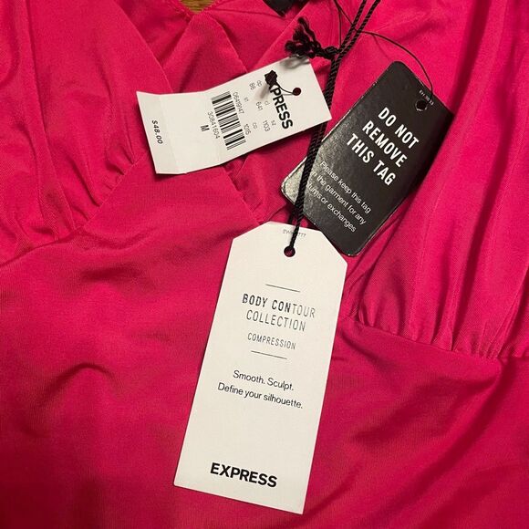 Express Body Contour Womens Bodysuit M Fuschia V-Neck Ruched Thong Smooth Sculpt - Picture 5 of 5